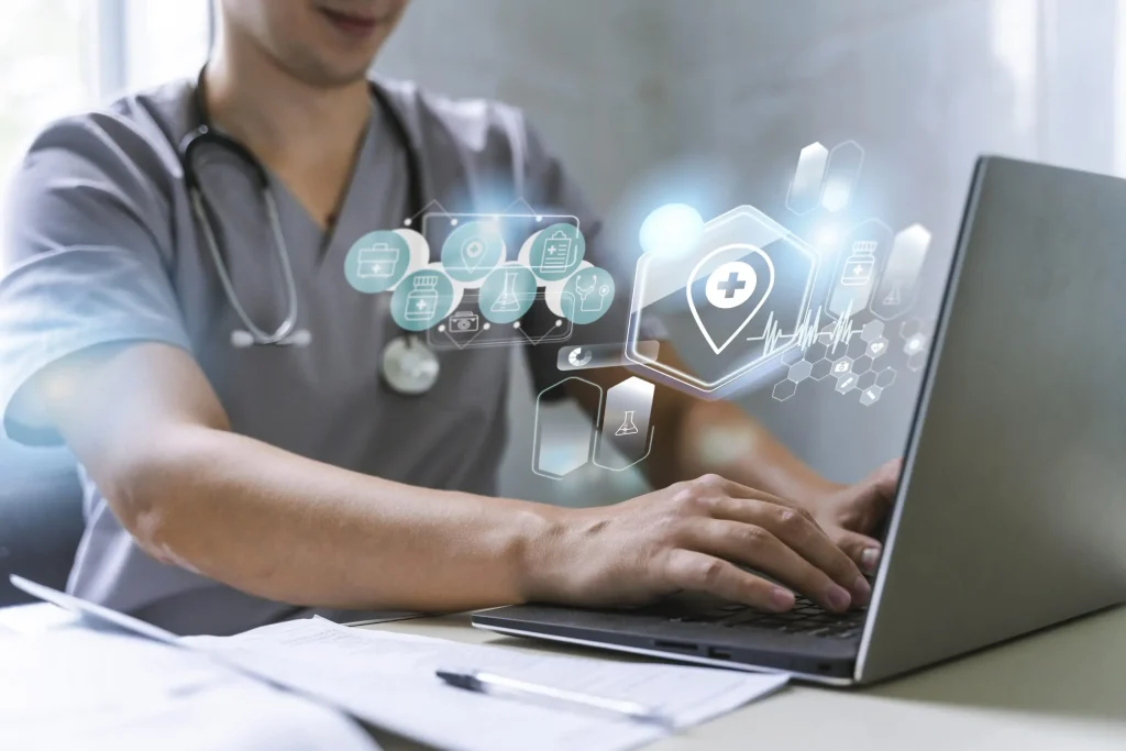 Medical coding on laptop
